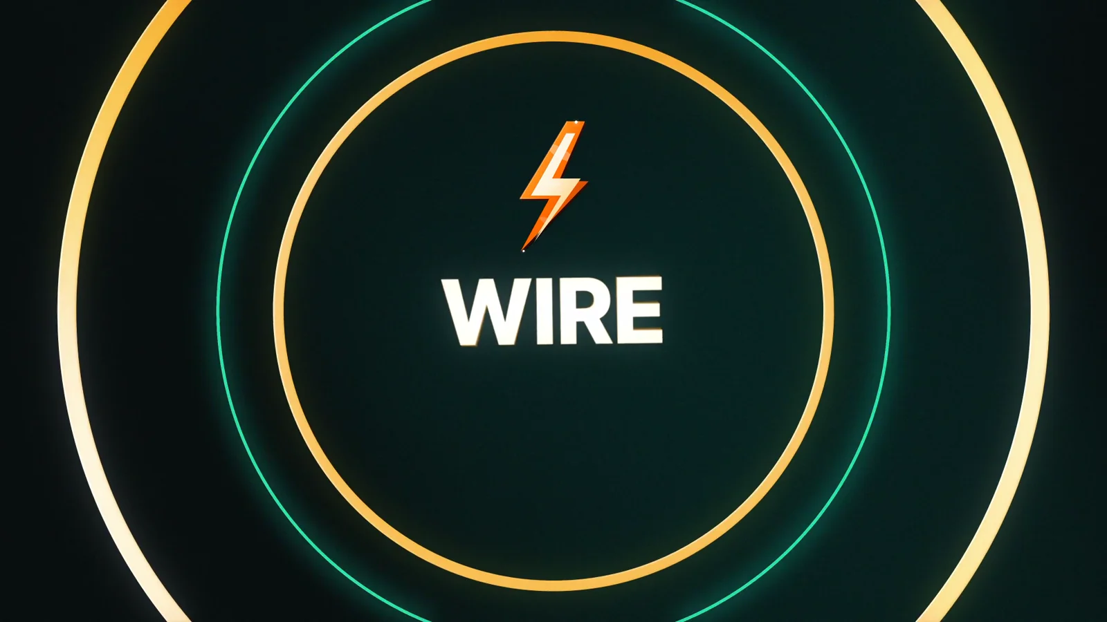 WIRE lightning logo surrounded by gold and teal rings