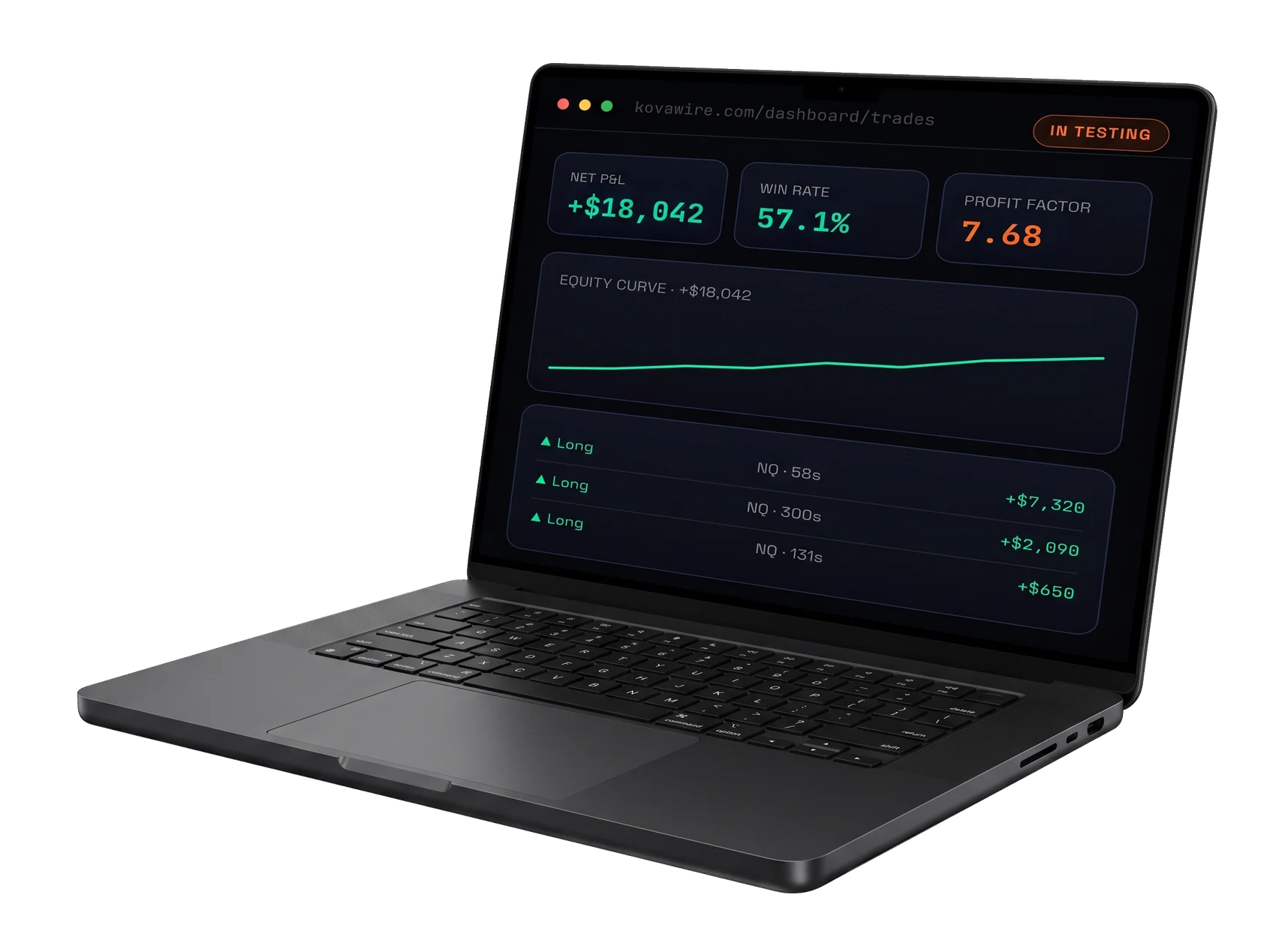 WIRE auto-trading dashboard on a laptop