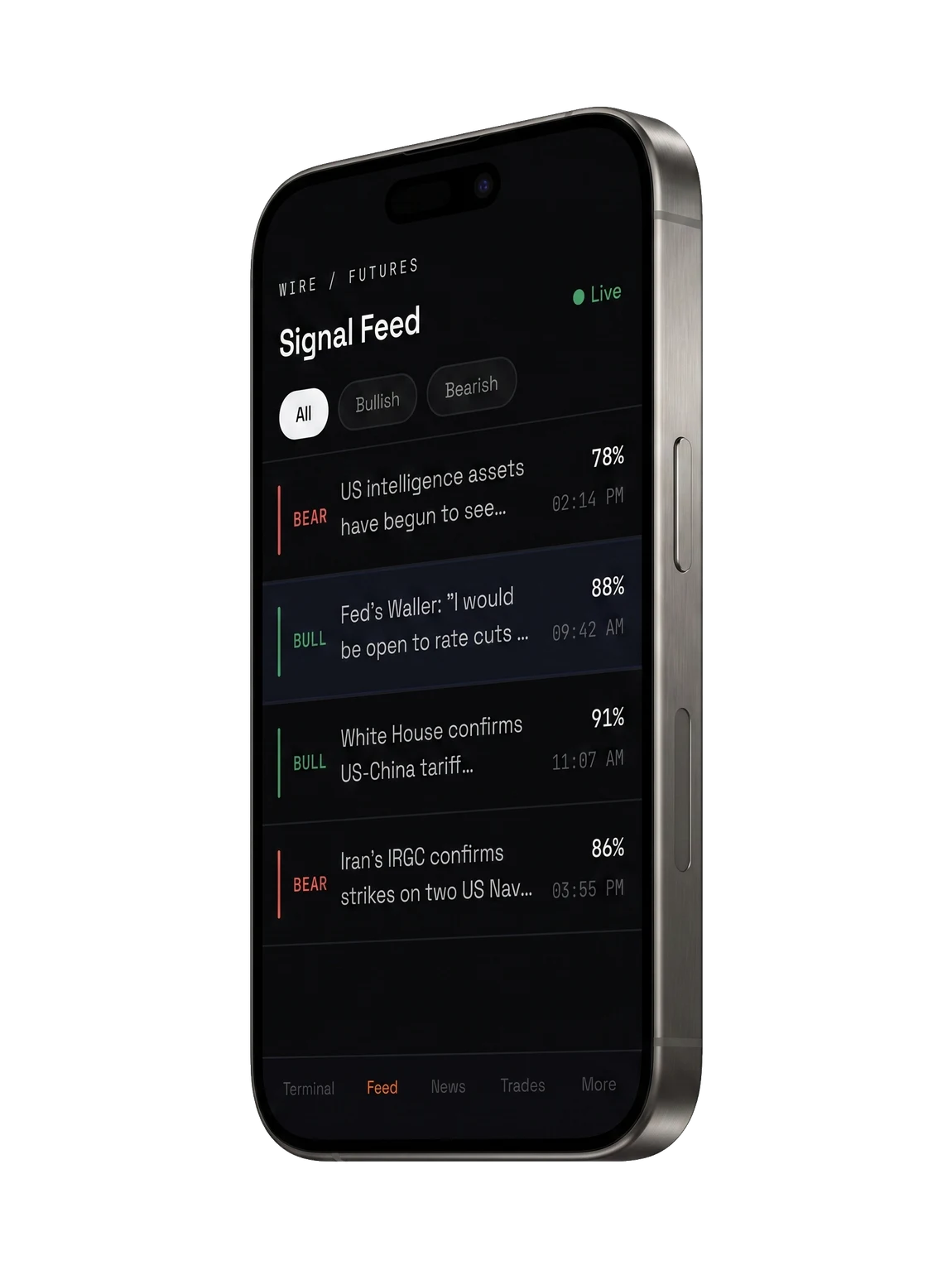 WIRE Signal Feed live alerts on a phone